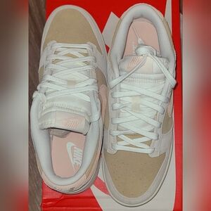 Nike Women’s Dunks Low-Top in White, Beige & Pink